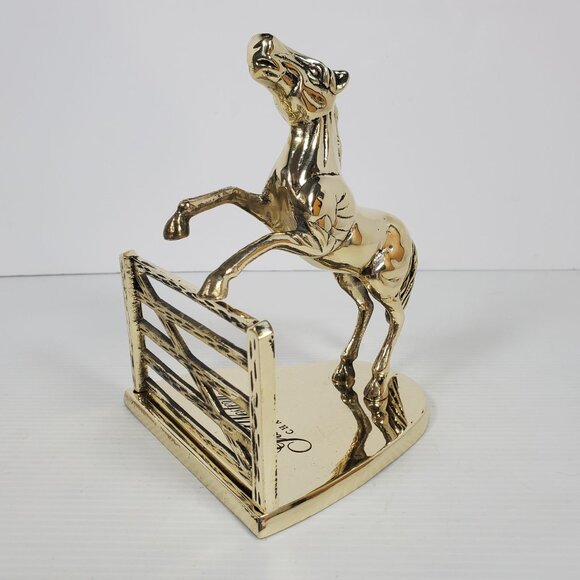 Vintage Great Western Champagne Brass Rearing Horse Figurine Equestrian Bar Deco - Picture 9 of 16